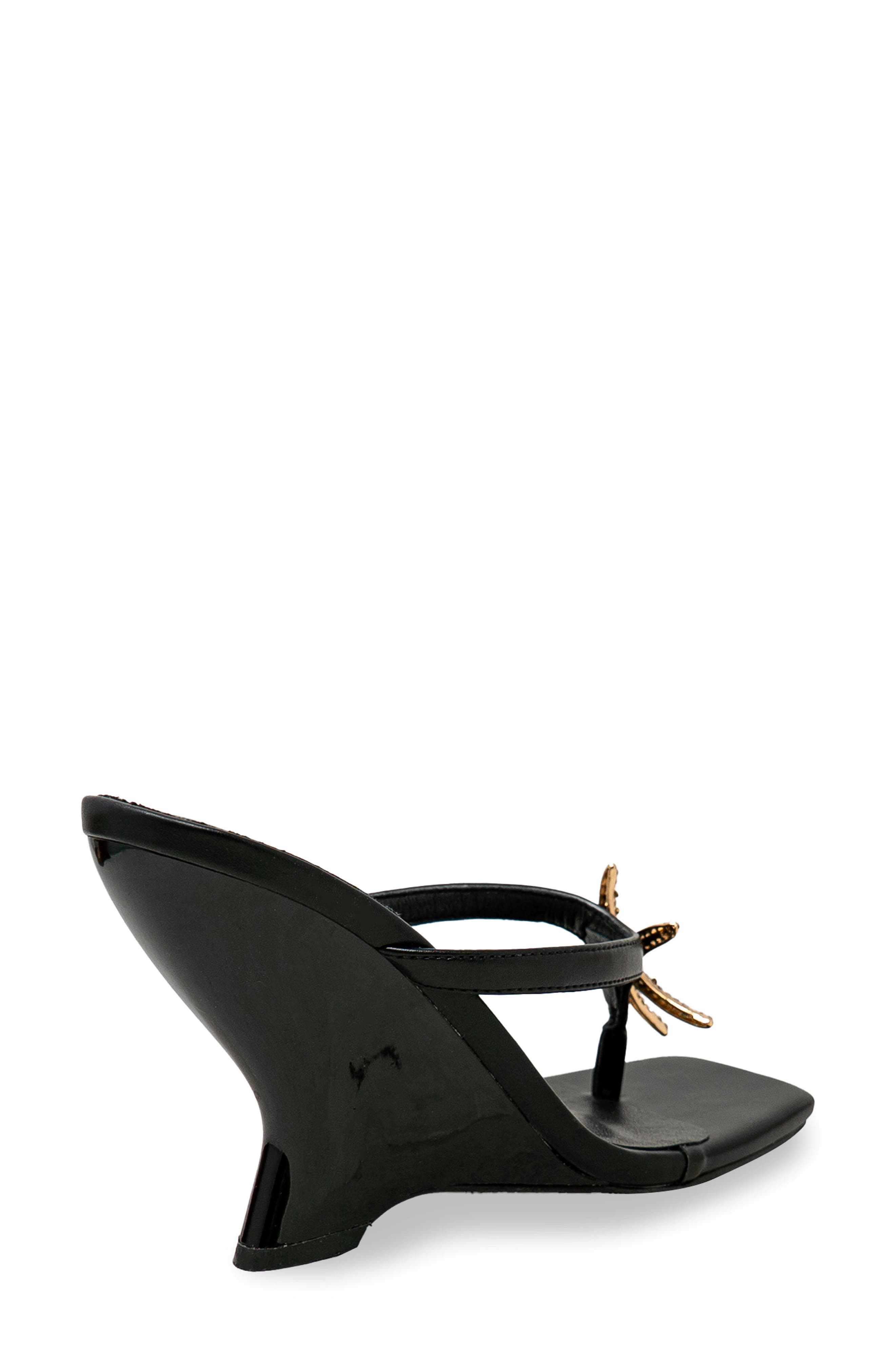 CHASE AND CHLOE Starfish Post Toe Wedge Heel Sandal, Alternate, color, Black