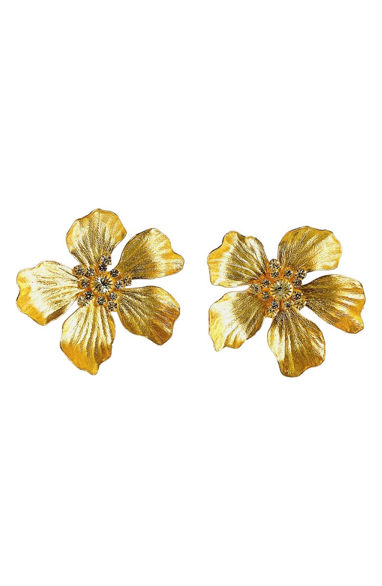 The Pink Reef Golden Star Floral Stud Earrings, Main, color,