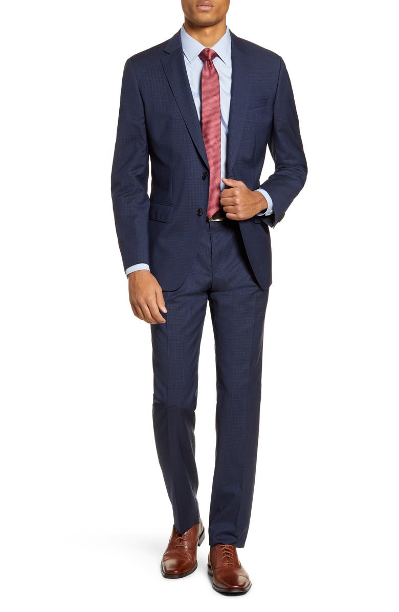 BOSS Huge/Genius Trim Fit Check Wool Suit, Main, color, 