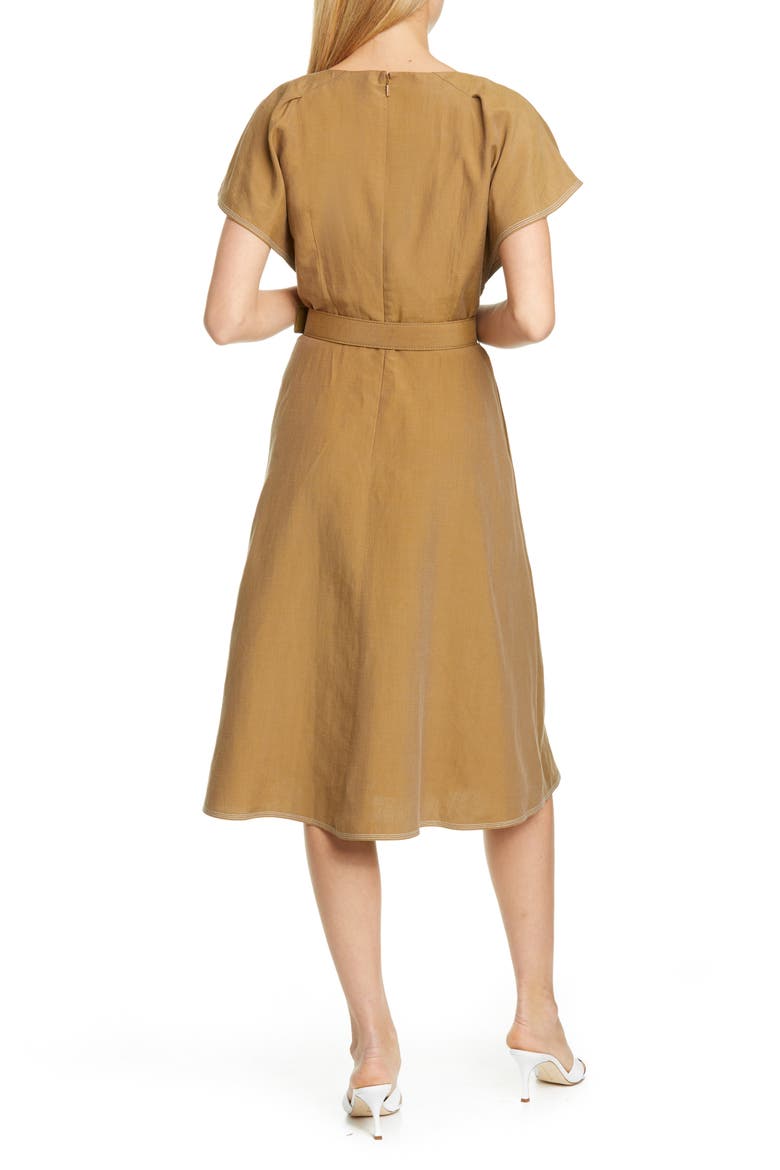 Kline Belted Silk & Linen Midi Dress, Alternate, color, SHIITAKE