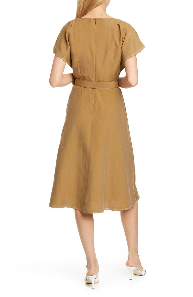 Lafayette 148 New York Kline Belted Silk & Linen Midi Dress, Alternate, color, 