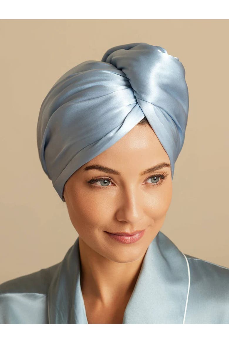 Pure Silk Hair Towel Wrap, Alternate, color, SkyBlue