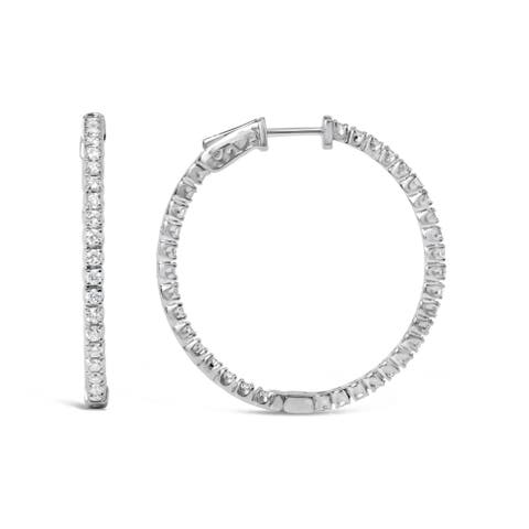 14K White Gold 1 3/4 Cttw Lab Grown Diamond Inside Out Hoop Earrings