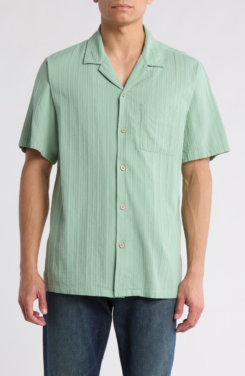 Lucky Brand Dobby Stripe Cotton Camp Shirt, Main, color, Granite Green