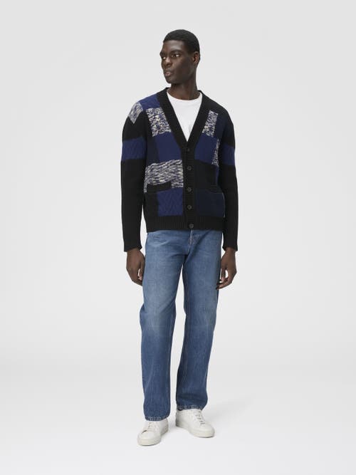 Missoni The Cardigan In Pure Wool With Flame And Zigzag Inserts In Blue