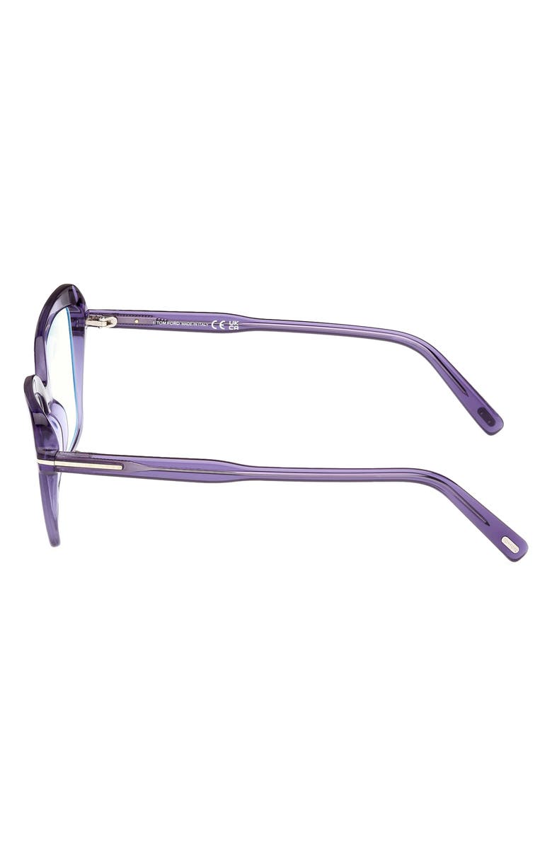 TOM FORD 55mm Cat Eye Blue Light Blocking Optical Glasses, Alternate, color, Violet / T Logo / Blue Block