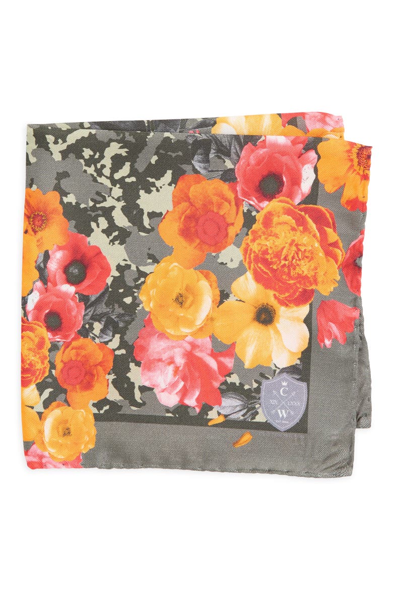 Floral Silk Pocket Square, Main, color, ORANGE