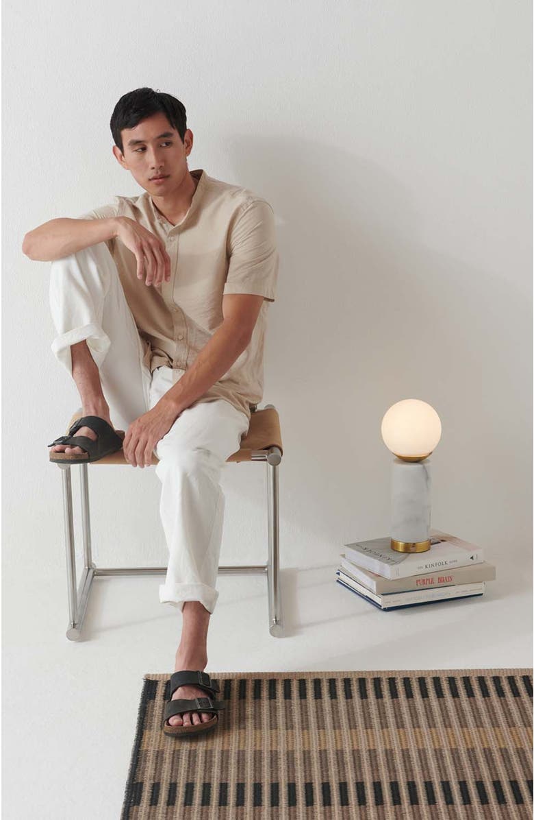 Brightech Aspen 14.5" Frosted Glass Orb and Marble LED Table Lamp with USB Charging Port and 3-Way Dimmer, Alternate, color, Natural Stone White