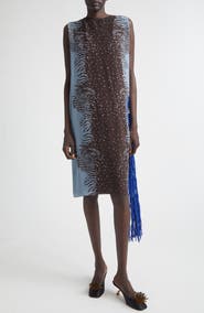 FERRAGAMO Flower Inlay Print Silk Shift Dress