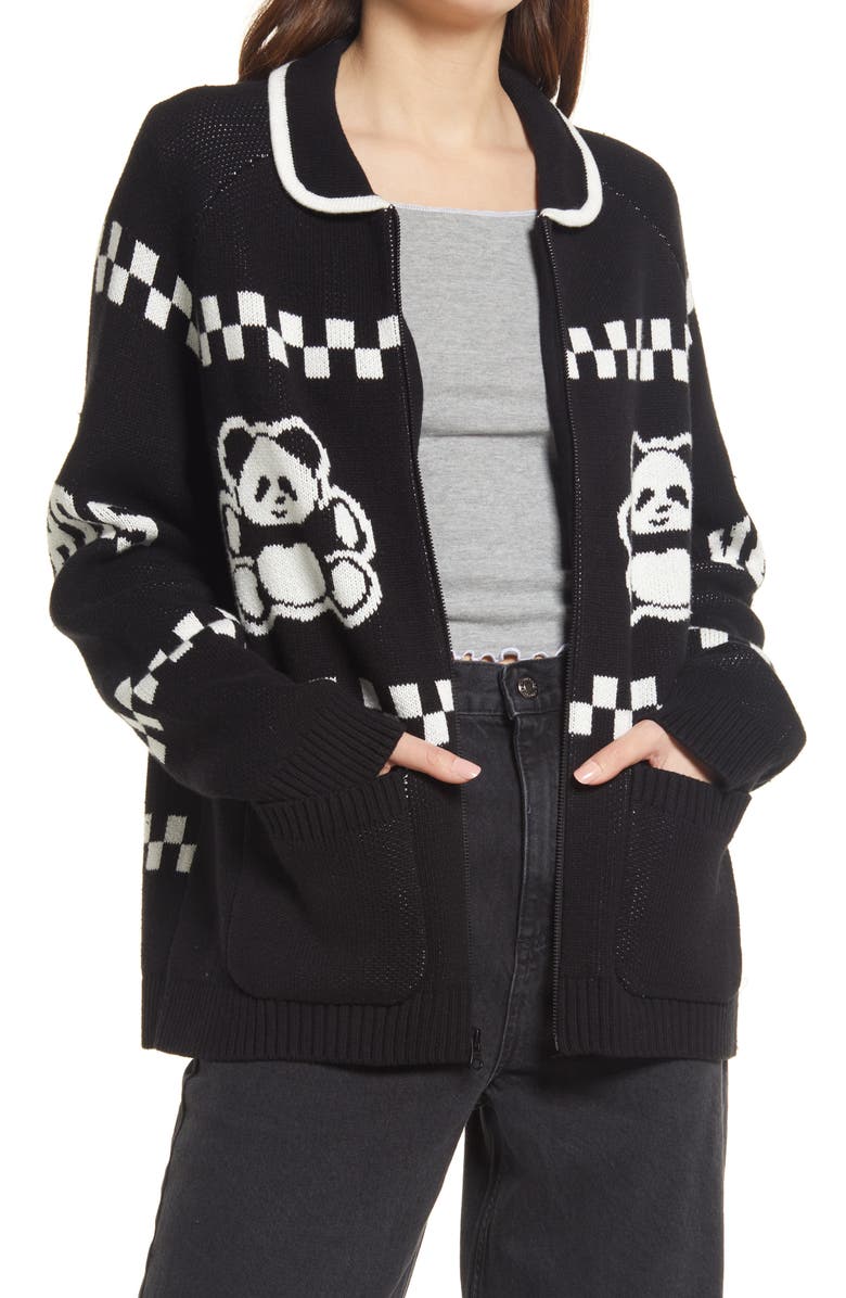 Vans Double Knit Panda Graphic Zip Cardigan, Main, color,
