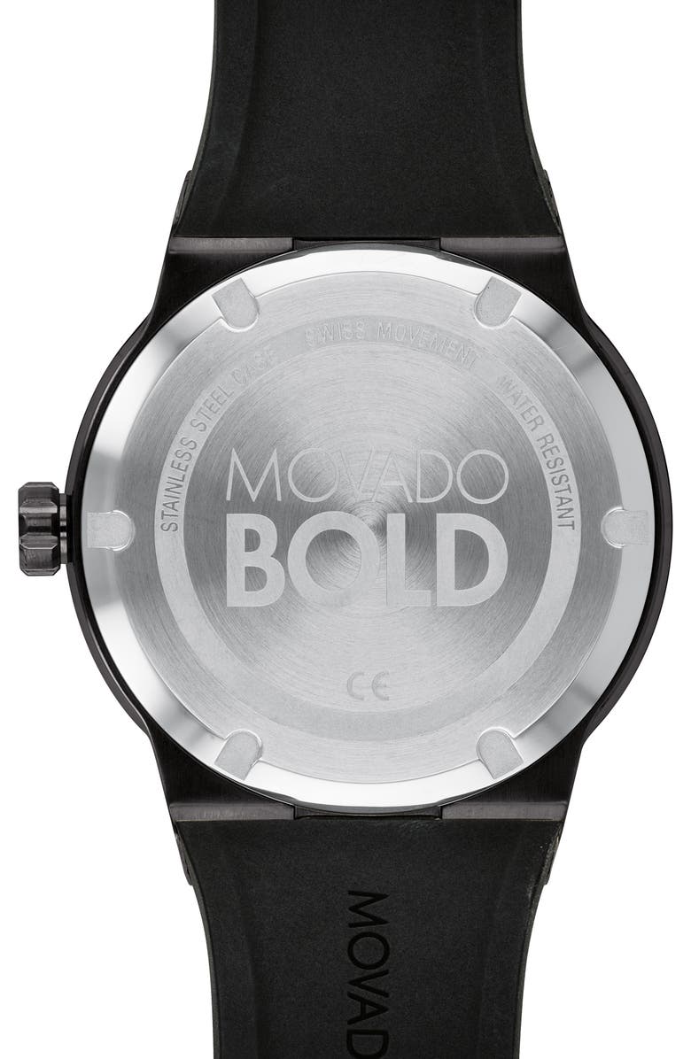 Movado Bold Fusion Silicone Strap Watch, 42mm, Alternate, color, Black Dial