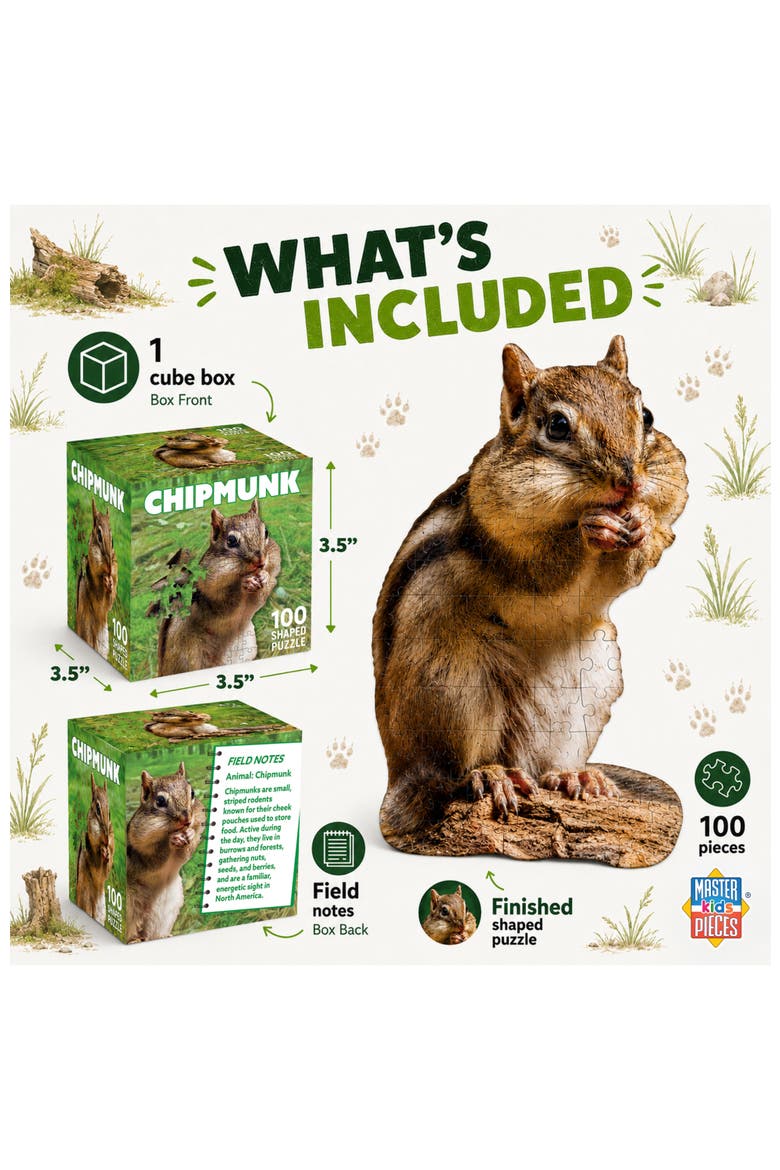 Chipmunk 100 Piece Shaped Jigsaw Puzzle, Alternate, color, Multicolor