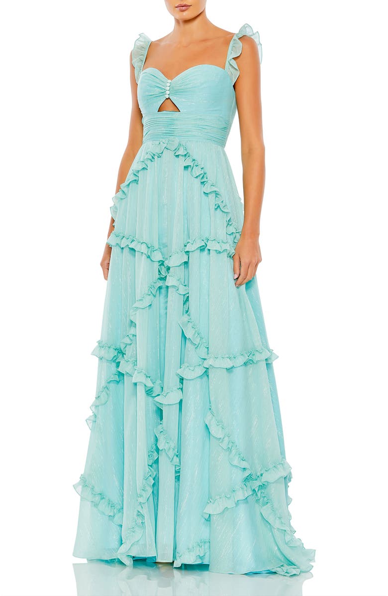 Mac Duggal Ruffle Tiered Sleeveless Flowy A Line Gown, Main, color, Mint
