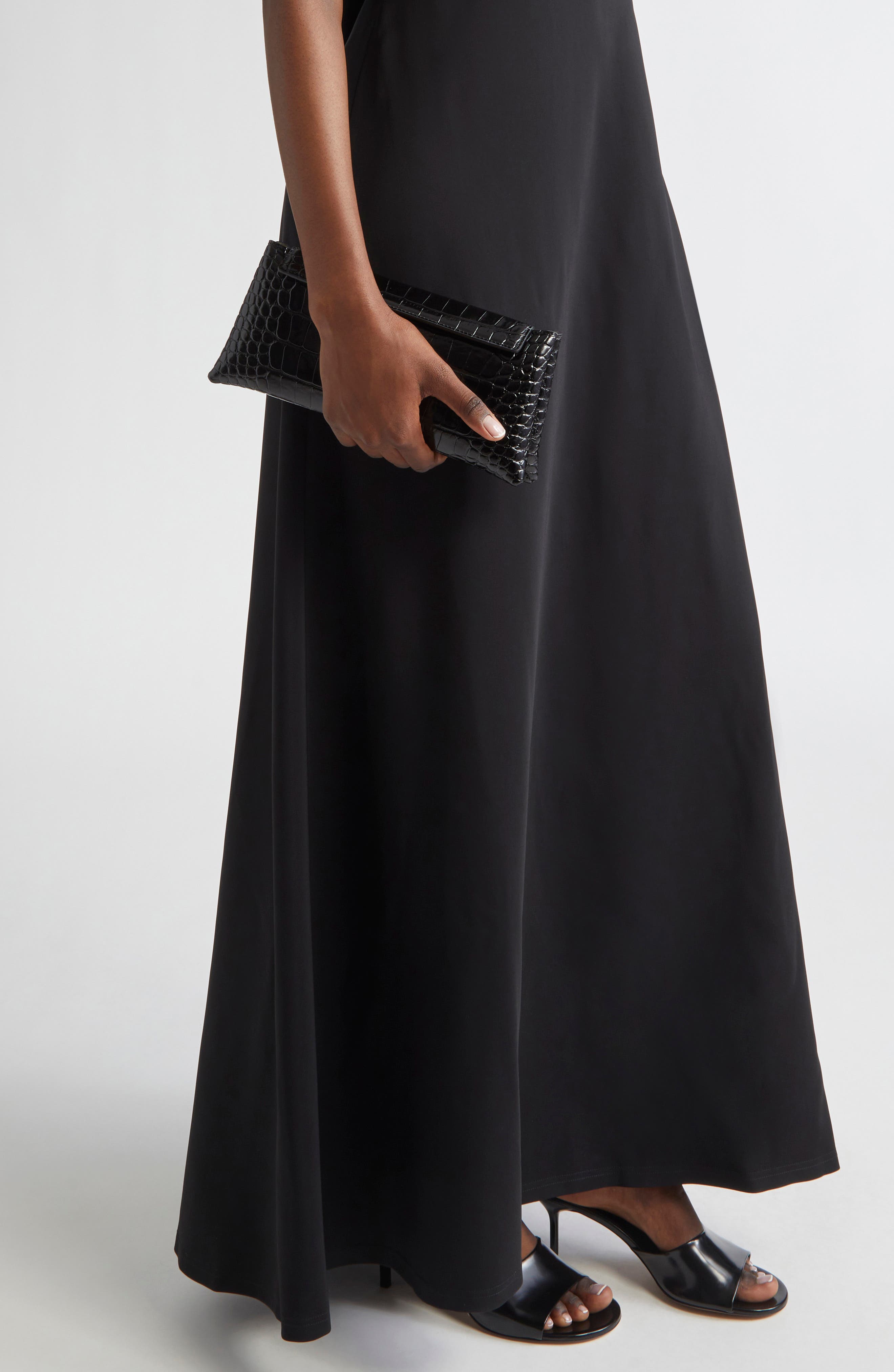 Ree Projects Elieze Croc Embossed Patent Leather Clutch, Alternate, color, Black