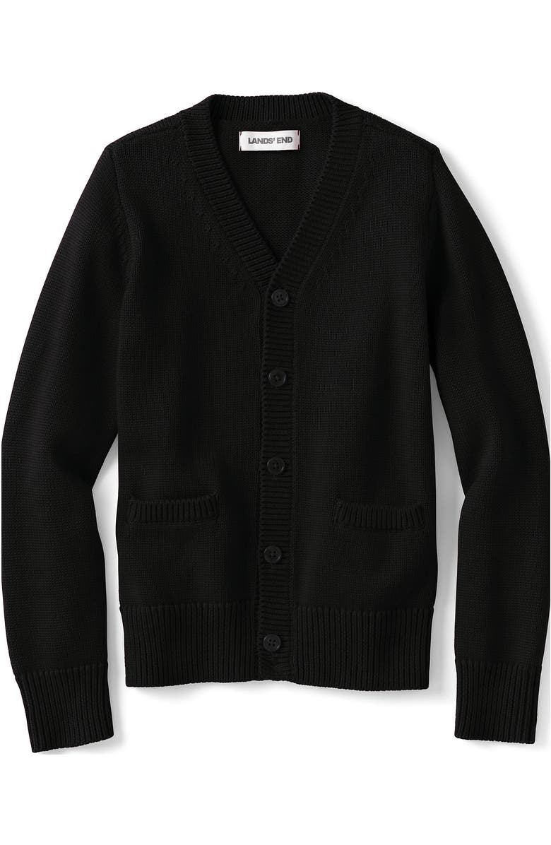 Lands' End School Uniform Kids Legacy Varsity Cardigan, Alternate, color, Black