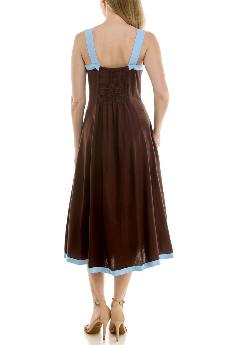 Square Neck Fit & Flare Midi Dress, Alternate, color, CHOCOLATE / CERULEAN