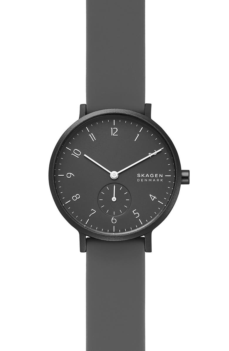 Skagen Aaren Kulør Rubber Strap Watch, 36mm, Main, color, 
