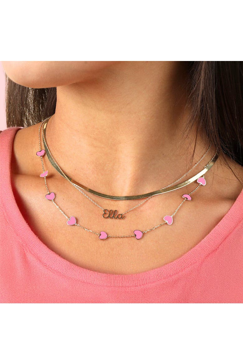 Bubblegum Pink Heart Station Necklace, Alternate, color, Bubblegum Pink