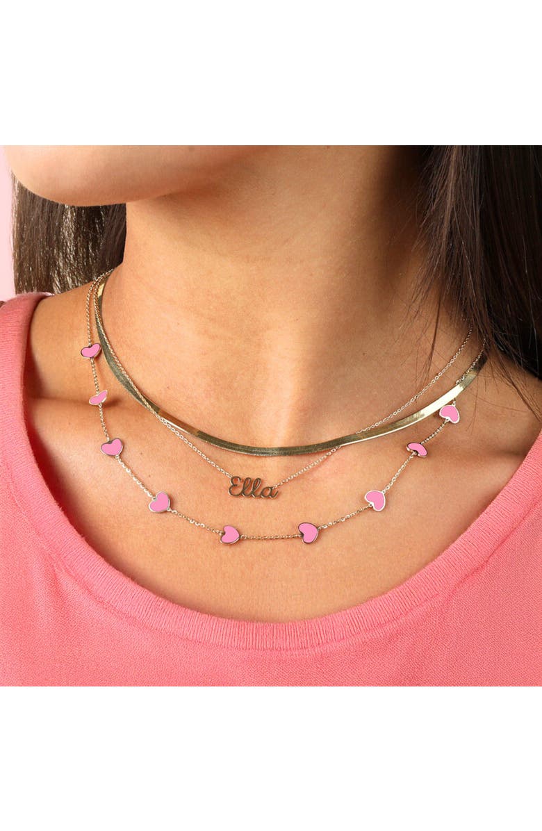 The Lovery Fine Jewelry Bubblegum Pink Heart Station Necklace, Alternate, color, Bubblegum Pink
