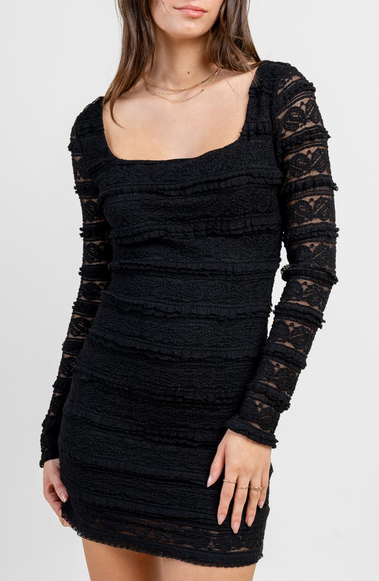 Beivy Lace Long Sleeve Minidress, Alternate, color, Black