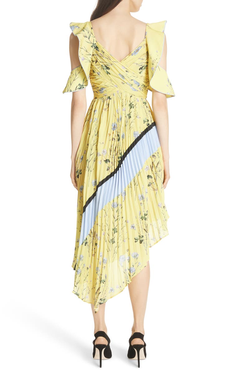 Self-Portrait Floral Pleated Asymmetrical Dress, Alternate, color, 
