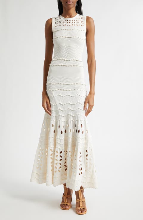 Lakshmi Eyelet Scallop Trim Midi Dress