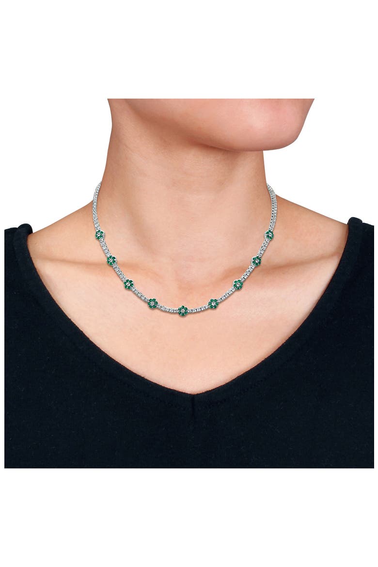Sterling Silver Created Emerald Flower Station Necklace, Alternate, color, GREEN