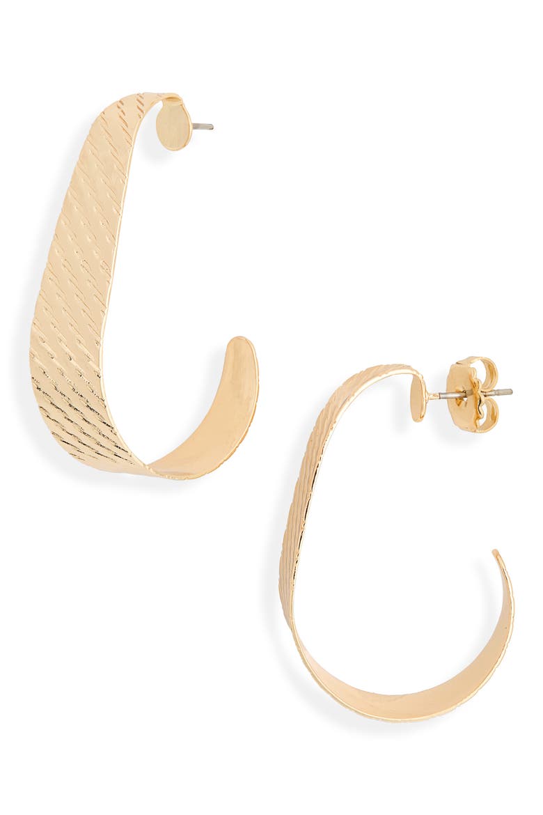 Textured J Hoop Earrings, Main, color, GOLD