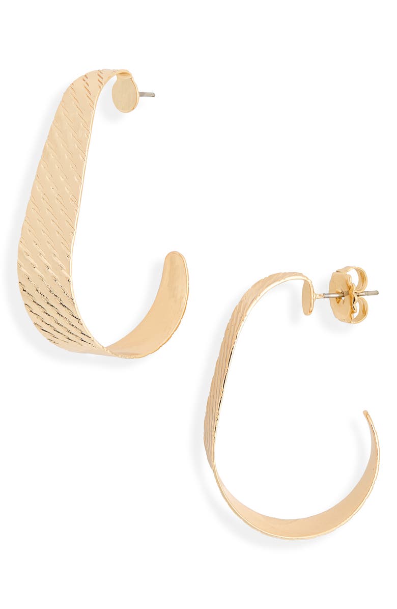 NORDSTROM RACK Textured J Hoop Earrings, Main, color, Gold