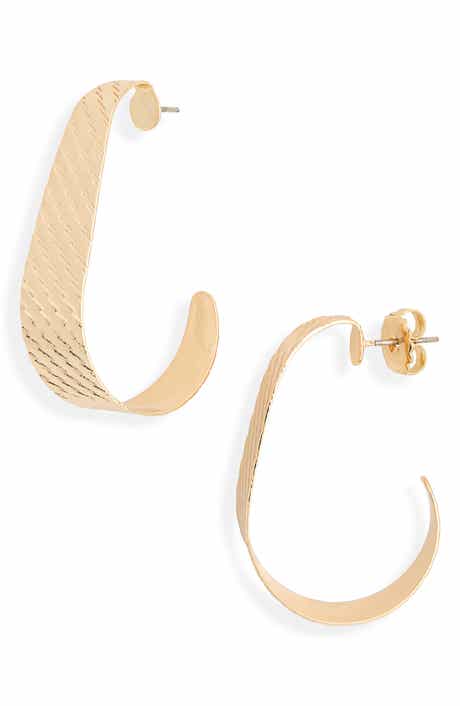Textured J Hoop Earrings