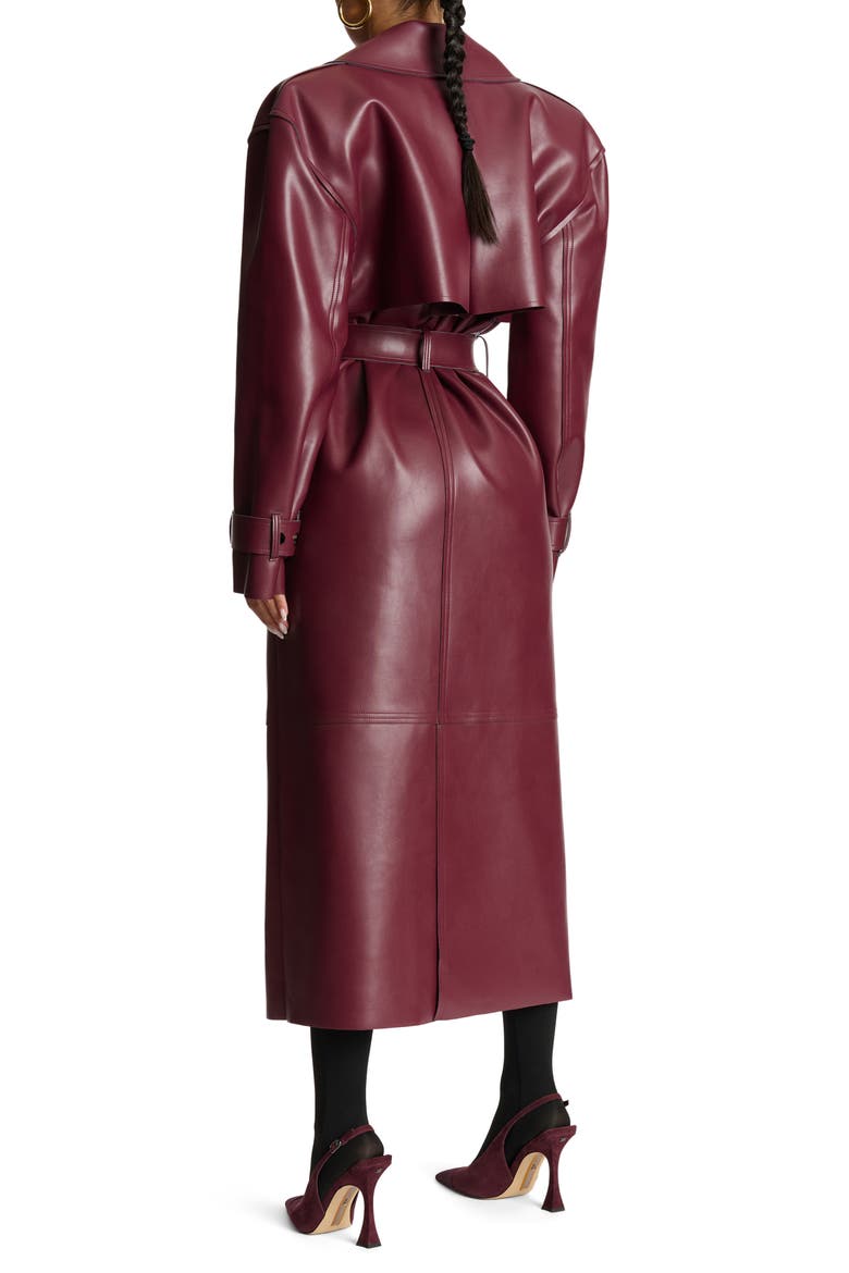 Faux Leather Trench Coat, Alternate, color, BURGUNDY