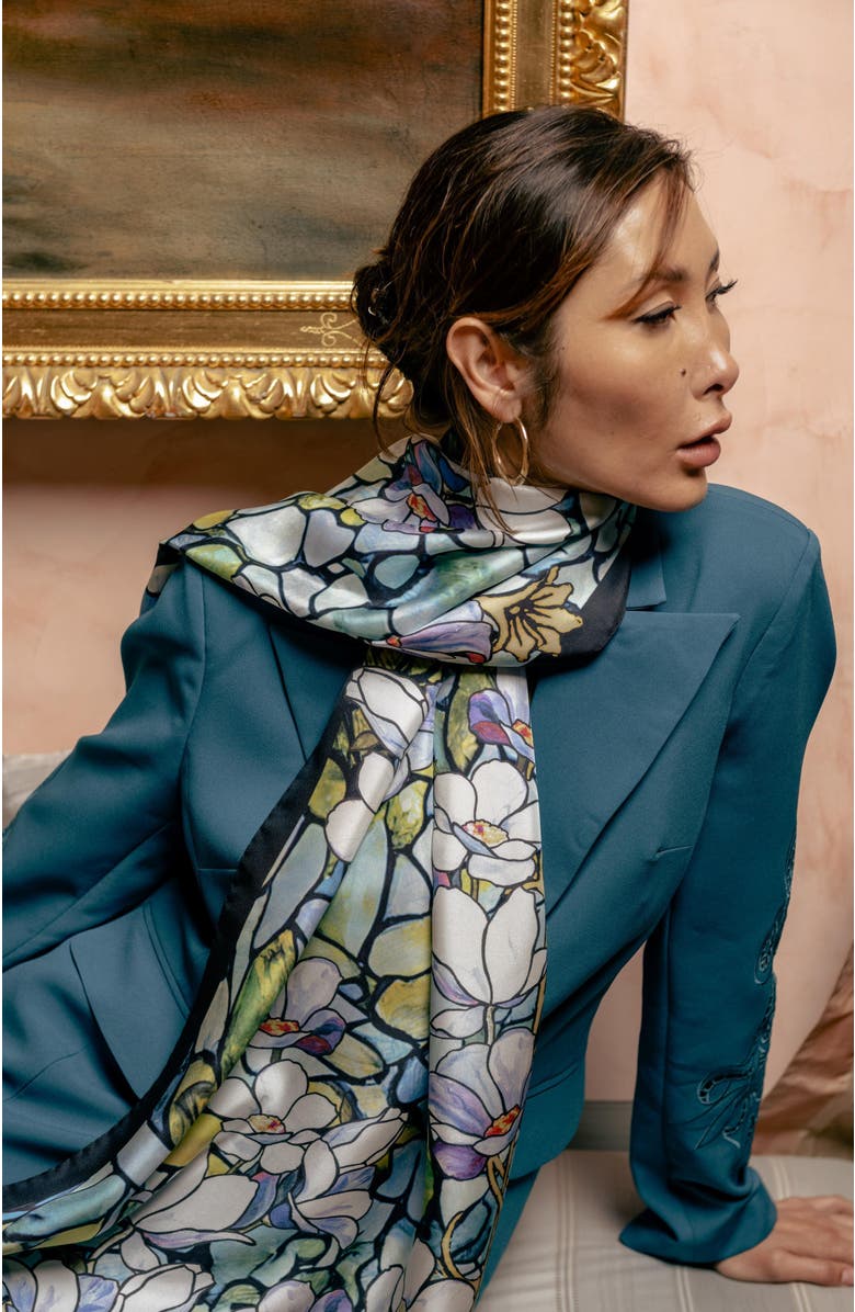 Elizabetta Tiffany - Long Silk Scarf for Women, Alternate, color, Aqua Blue