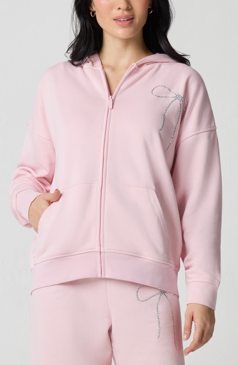 Florence by Mills Crystal Bow Front Zip Hoodie, Main, color, Ballet Slipper