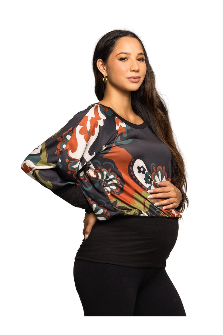 Maternity Essential Paisley Print Dolman Sleeve Banded Top, Alternate, color, Green Multi