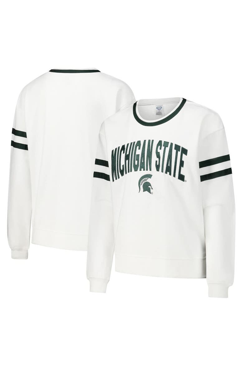 Women's Concepts Sport  White Michigan State Spartans Borough French Terry Arch Over Long Sleeve T-Shirt, Main, color, White