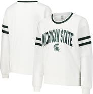 CONCEPTS SPORT Women's Concepts Sport  White Michigan State Spartans Borough French Terry Arch Over Long Sleeve T-Shirt