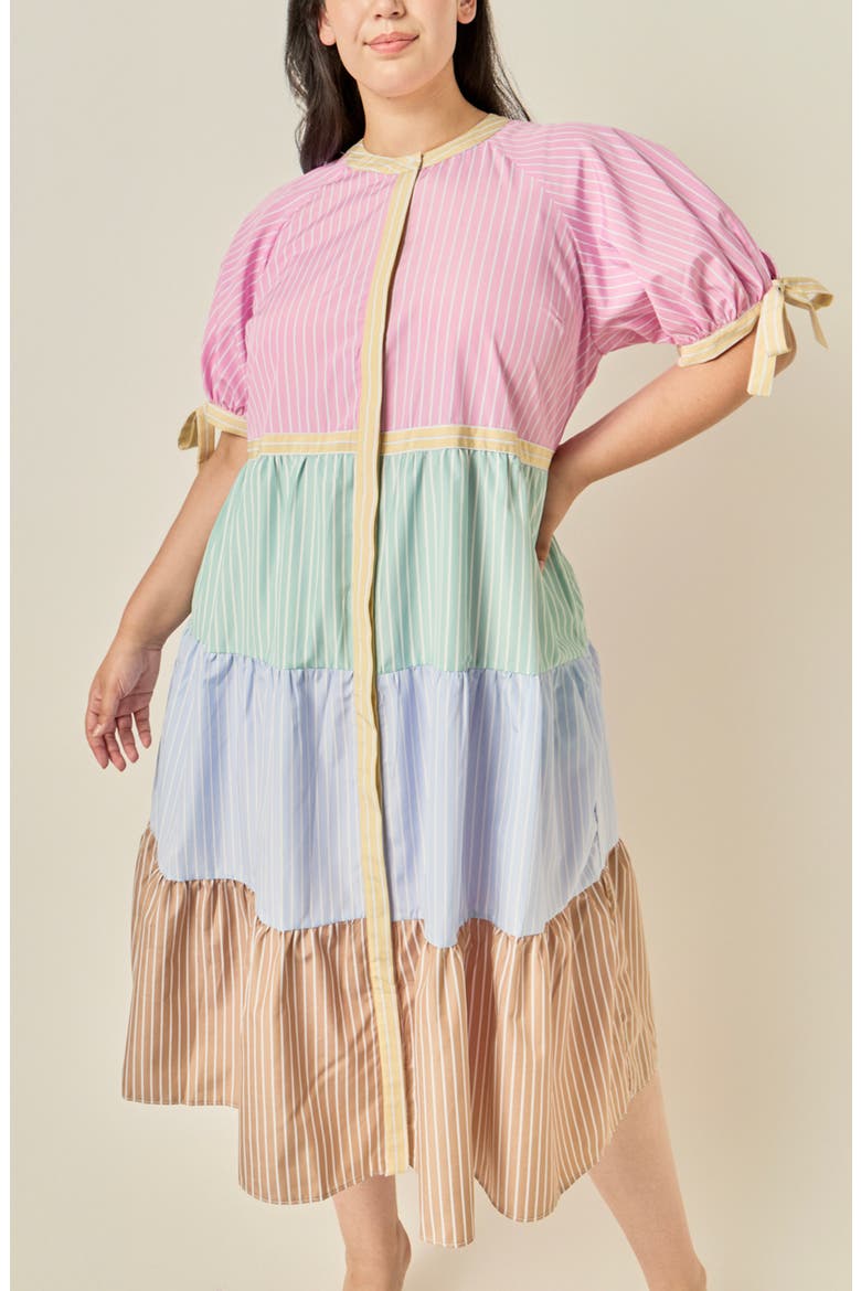 Colorblock Stripe Midi Dress, Alternate, color, MULTI