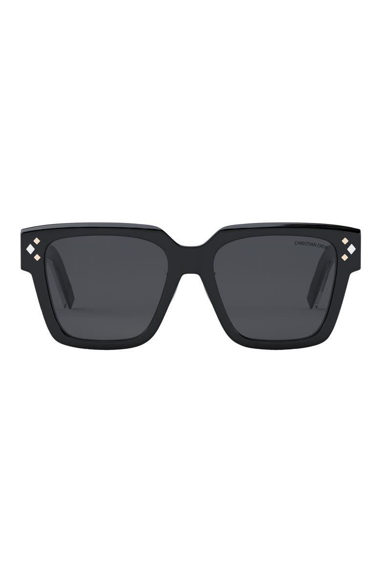 CD Diamond S3F 55mm Square Sunglasses, Main, color, SHINY BLACK / SMOKE