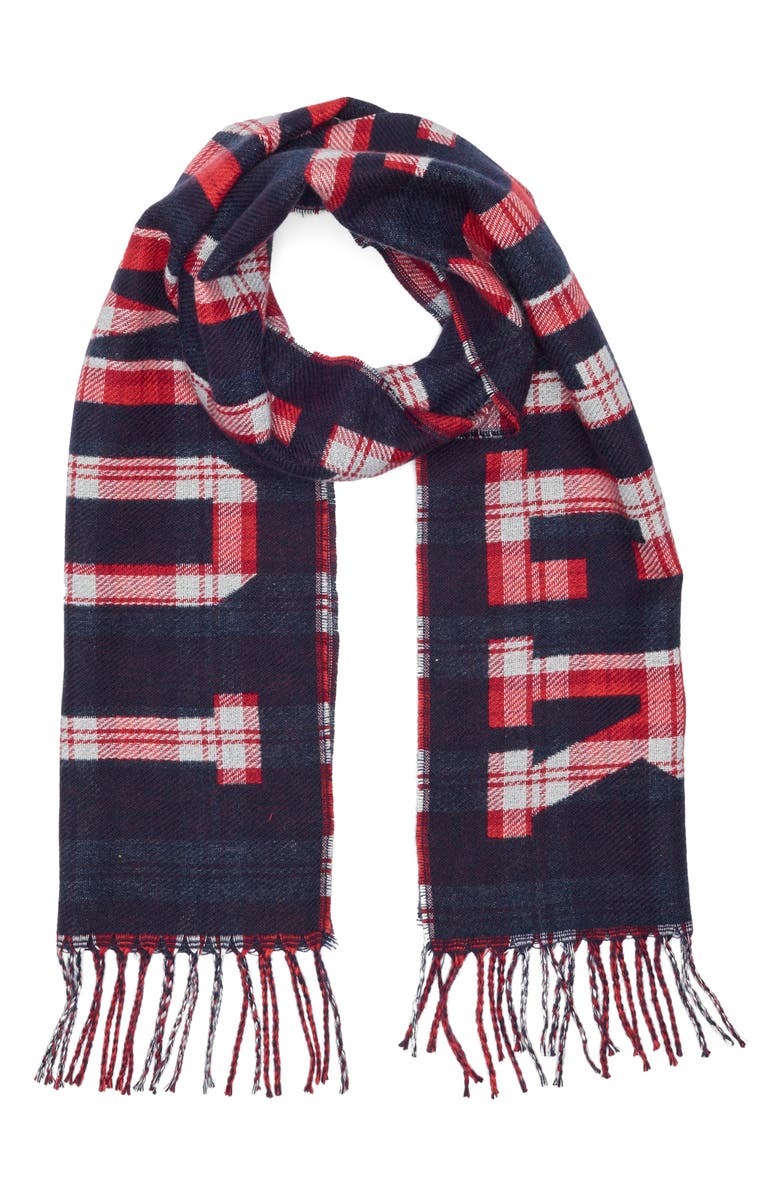 Tommy Hilfiger Yarn Dyed Plaid Logo Scarf, Main, color, Desert Sky Multi