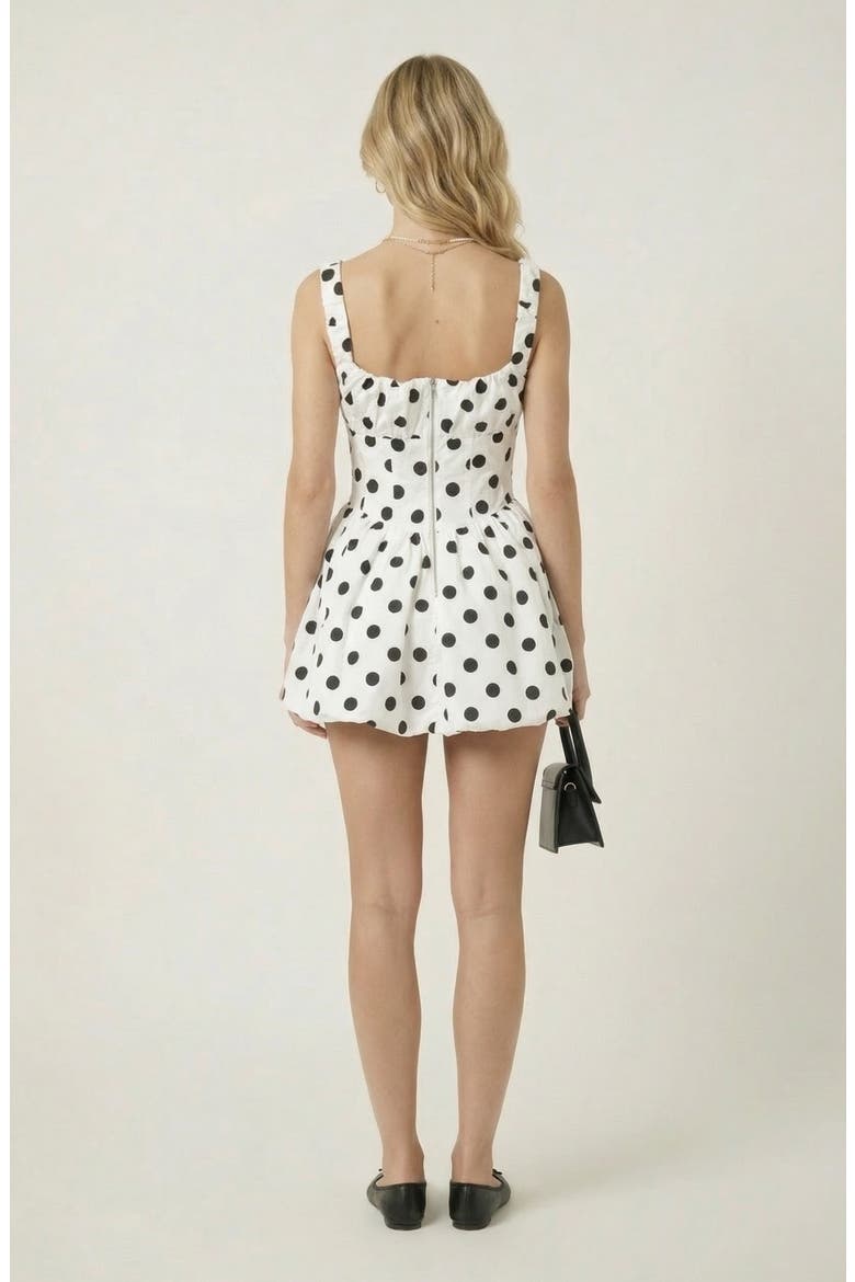 Polka Dot Corset Drop Waist Mini Dress, Alternate, color, White / Black Polka Dot