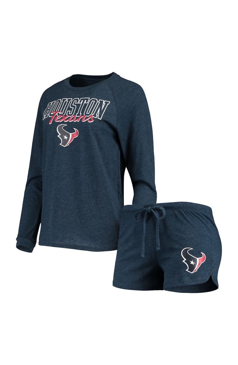CONCEPTS SPORT Women's Concepts Sport Navy Houston Texans Meter Knit Long Sleeve Raglan Top & Shorts Sleep Set, Main, color, 