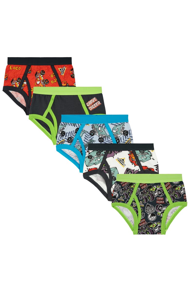 Monster Jam 5-Pack Cotton Briefs, Main, color, Grave Digger Megalodon