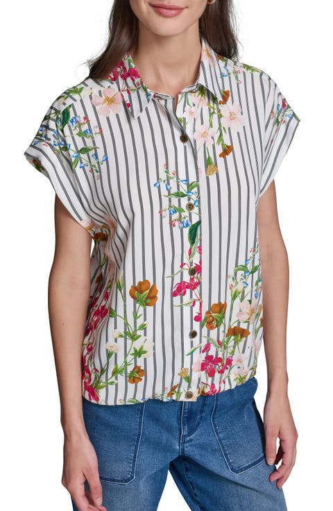 Floral & Stripe Button-Up Shirt