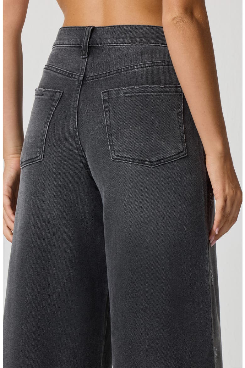 Crystal Bow High Waist Wide Leg Jeans, Alternate, color, WASHED BLACK