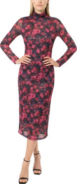 AREA STARS Phi Midi Mock Neck Jersey Dress