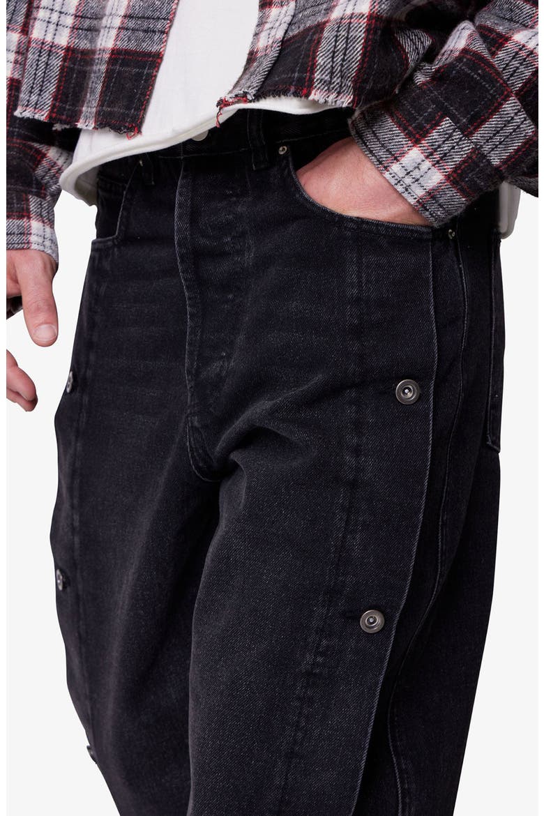 Offset Button Baggy Jeans, Alternate, color, BLACK