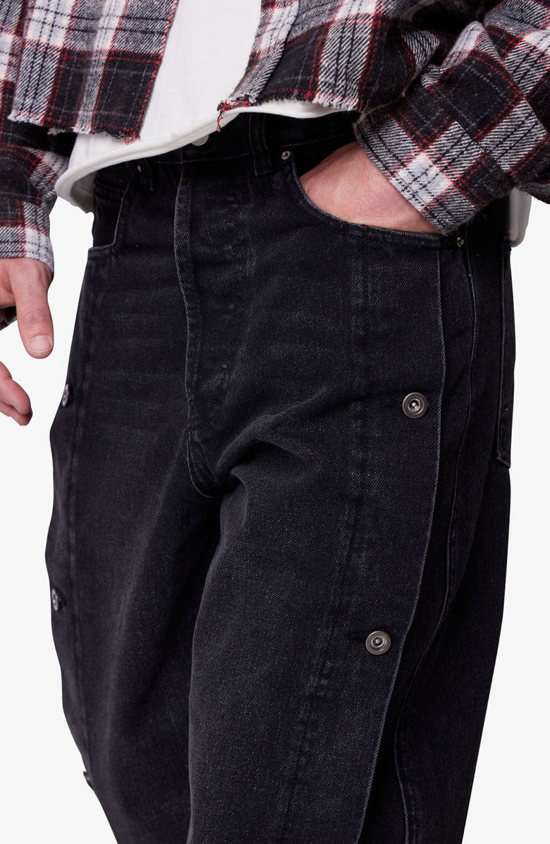 mnml Offset Button Baggy Jeans, Alternate, color, Black