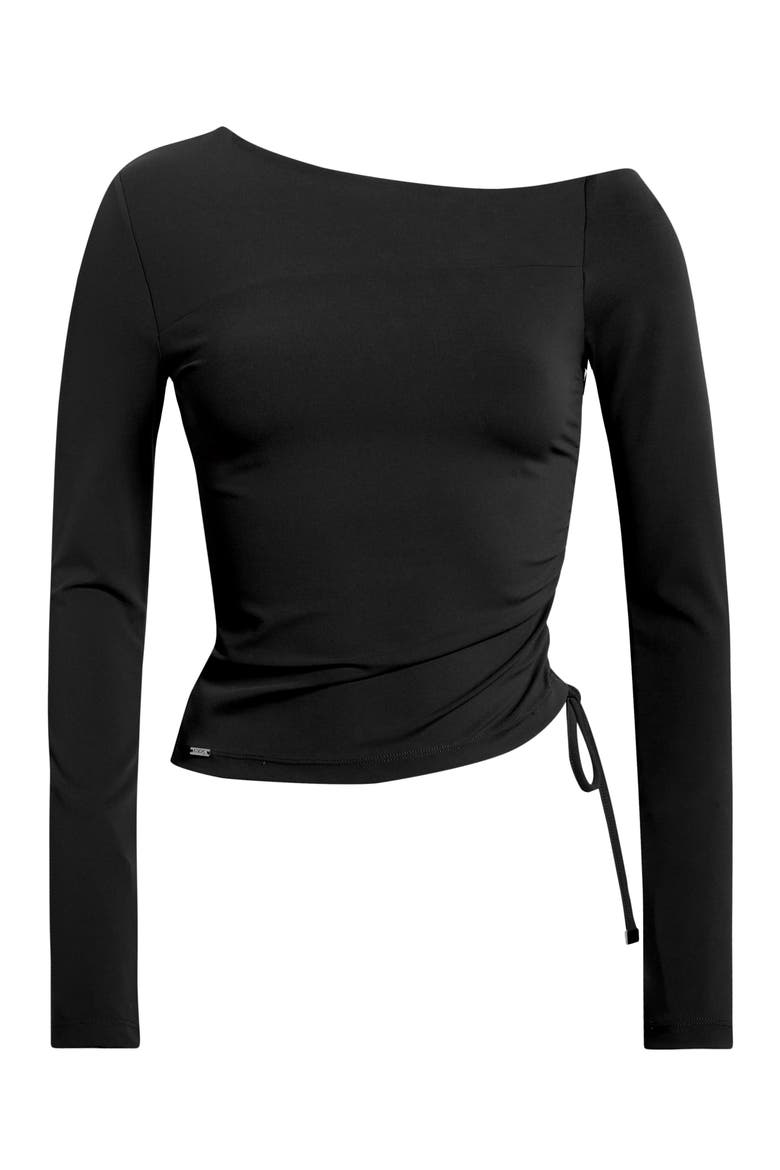 Cloud Off the Shoulder Drawstring Detail Top, Alternate, color, BLACK