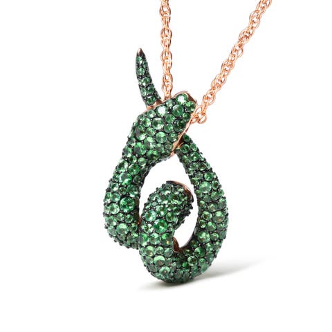 18K Gold Tsavorite Gemstone Spiral Snake Design Pendant Necklace