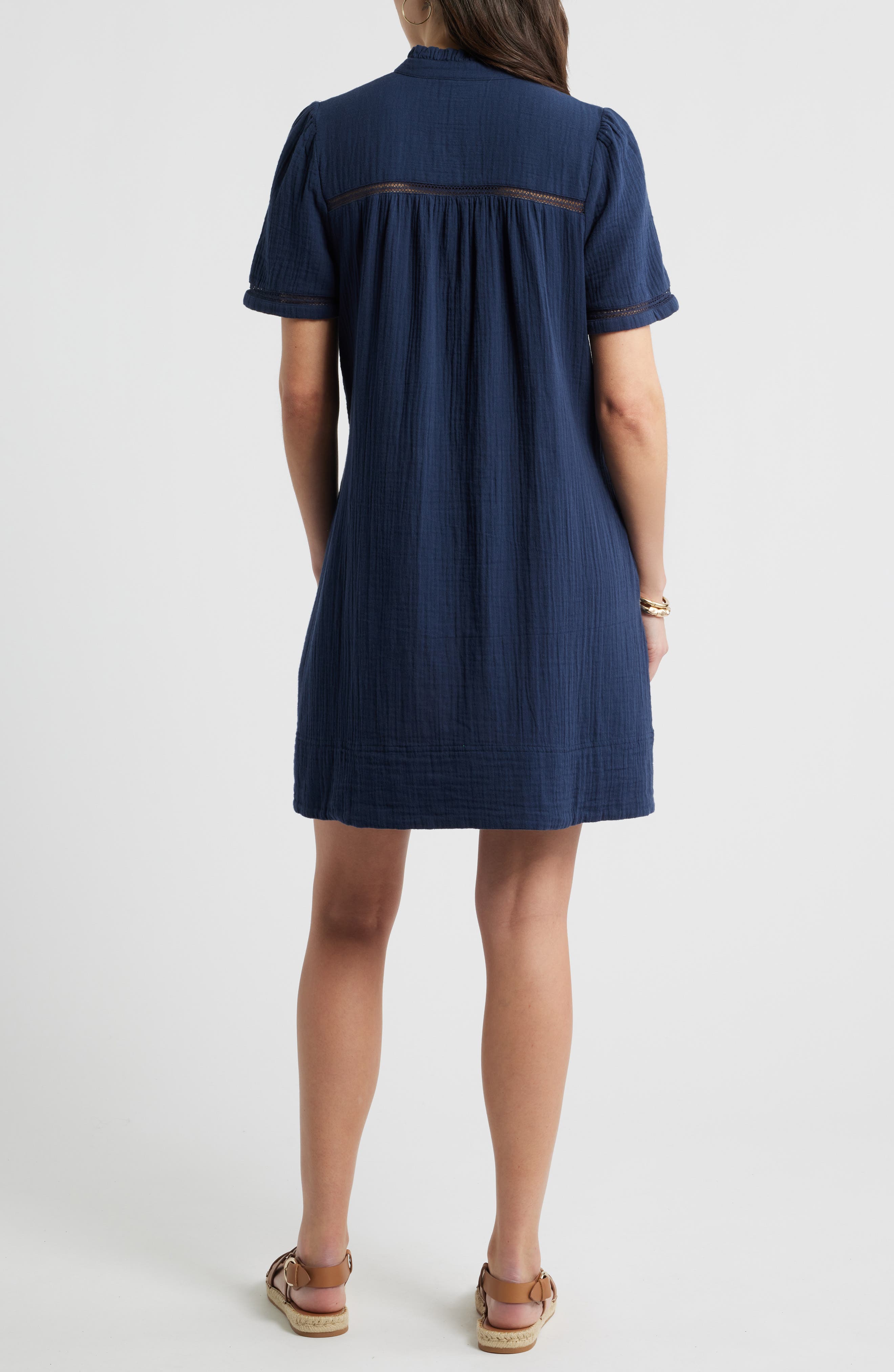 Ruffle Embroidered Inset Cotton Shift Dress - image 4